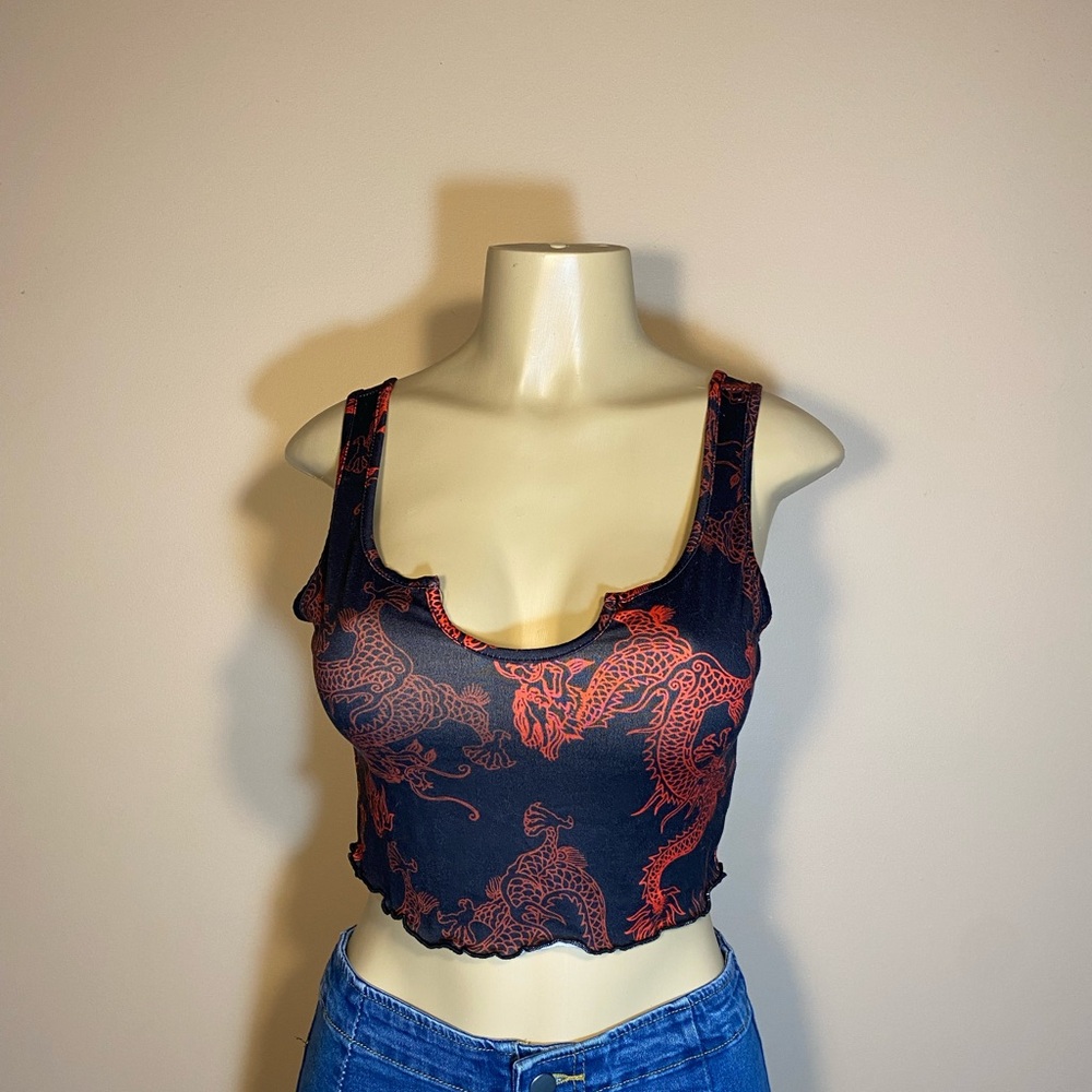 SHEIN Black and Red Dragon Print Crop Top